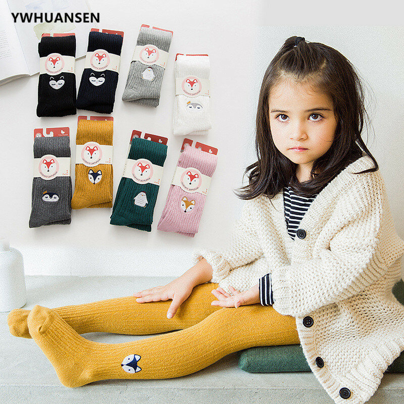 YWHUANSEN Spring Autumn Knitted Children Pantyhose Cotton Double Needle Tights for Girls Cute Animal Baby Girl Winter Clothes