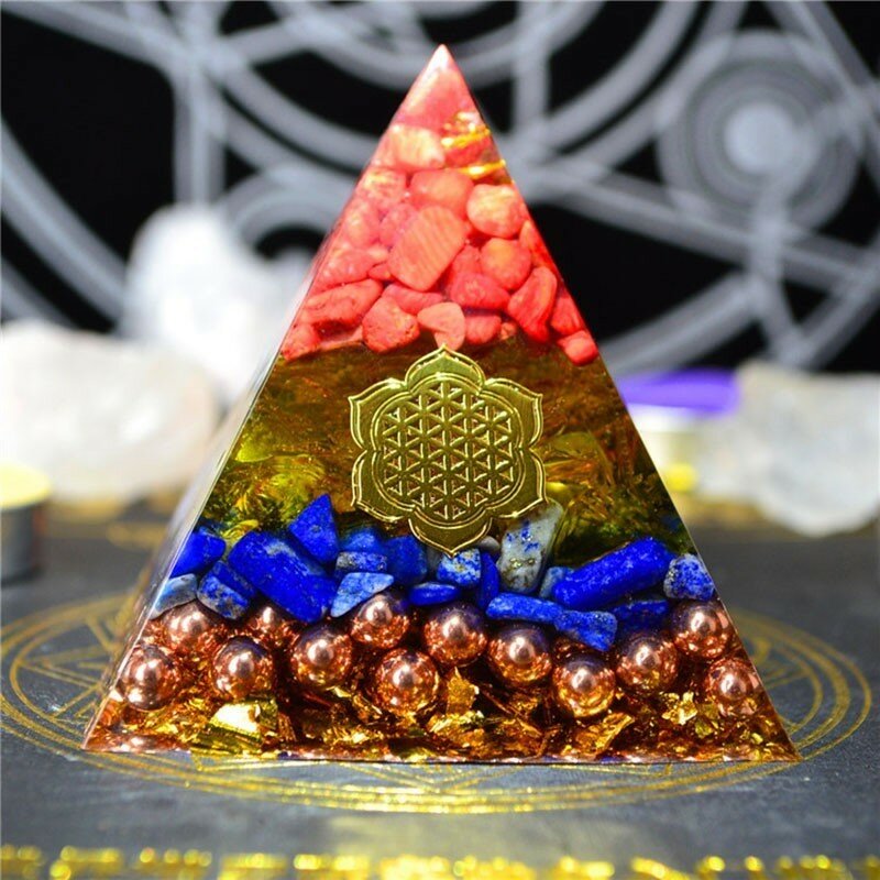 Gromadzenie Fortune Orgonite piramida Reiki dekoracja feng shui kryształ Rune poniżej złożami akumulator żywica dekoracyjne biżuteria rękodzielnicza