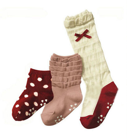 Chaussettes pour filles de 2 à paires/lot ans, chaussettes basses, moyennes et hautes, avec nœud papillon et points rouges, en maille, 3/3