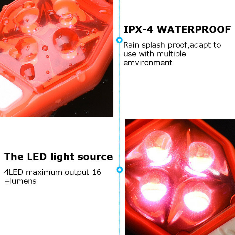 Lâmpada de luz de led traseira 4, lâmpada de aviso esportiva impermeável ipx4 para corrida noturna e acampamento