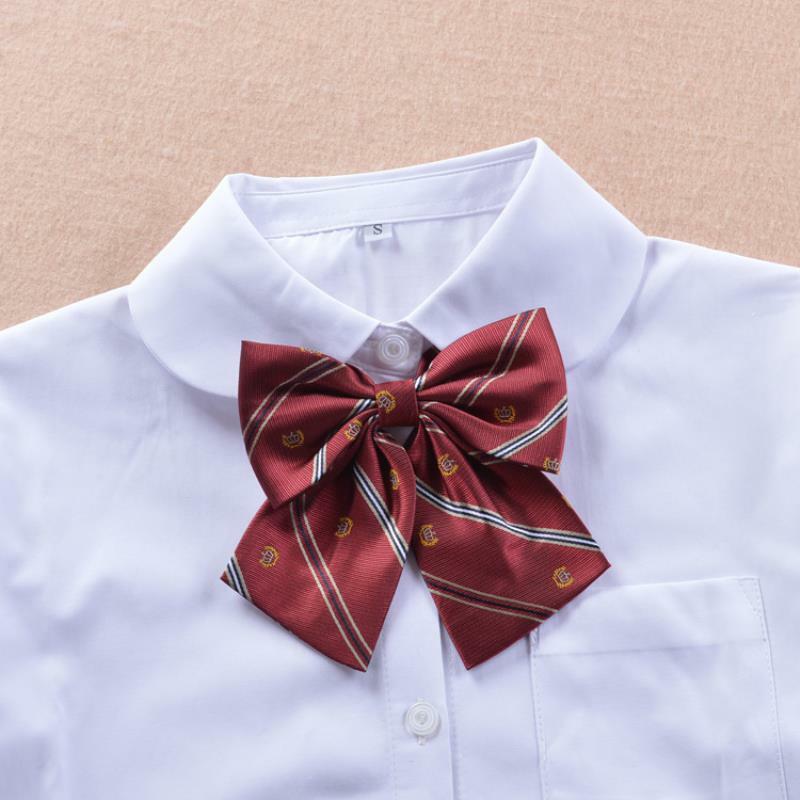 Adorno de uniforme escolar de moda para mujer, corbata de lazo con corona bordada, flor