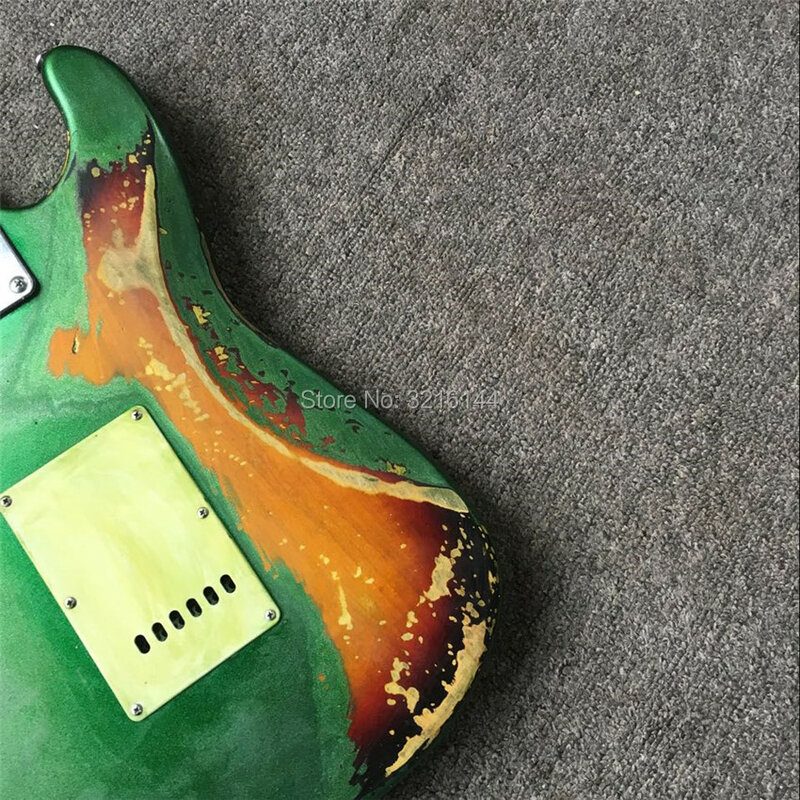 Dalam Stok Antik Relik Gitar Buatan Tangan, Foto Nyata, Grosir dan Eceran. Apakah Gitar Tua, Hijau Metalik