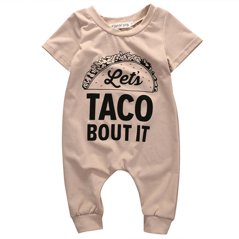 Bonito taco bout it carta macacão verão recém-nascido crianças bebê menina menino manga curta macacão de algodão roupas outfits 2019 novo