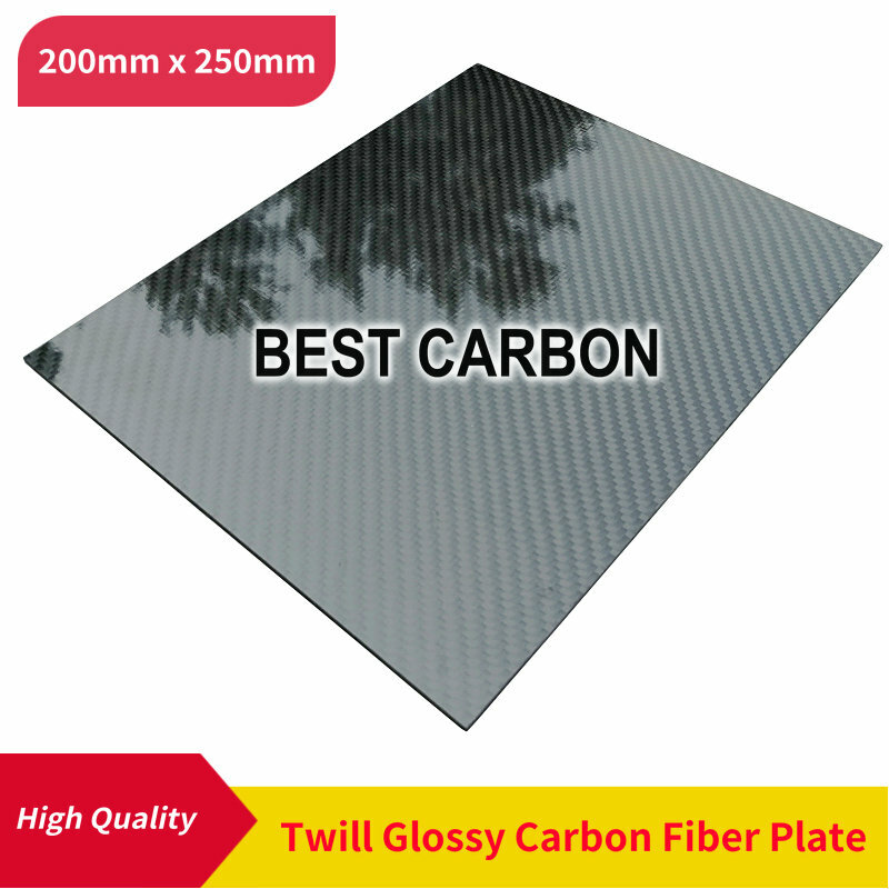 Plaque en Fiber de carbone 200 Twill brillante, plaque laminée, rigide, pour tableau de voiture, avion rc, 250mm x 100% mm, livraison gratuite