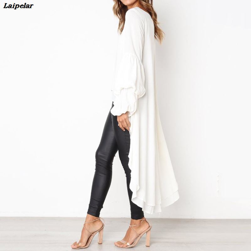 2020 Fall New Long Blouse Fashion Puff Sleeve Baggy Asymmetric Chiffon Long Shirts Lantern Long Sleeve Tops Blusa Feminina