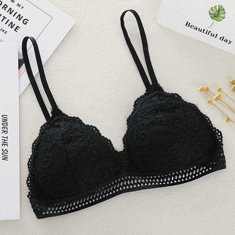 Girls Seamless Lingerie Underwear Women French Style Bra Thin Bralette Soft Deep V Triangle Cup Lace