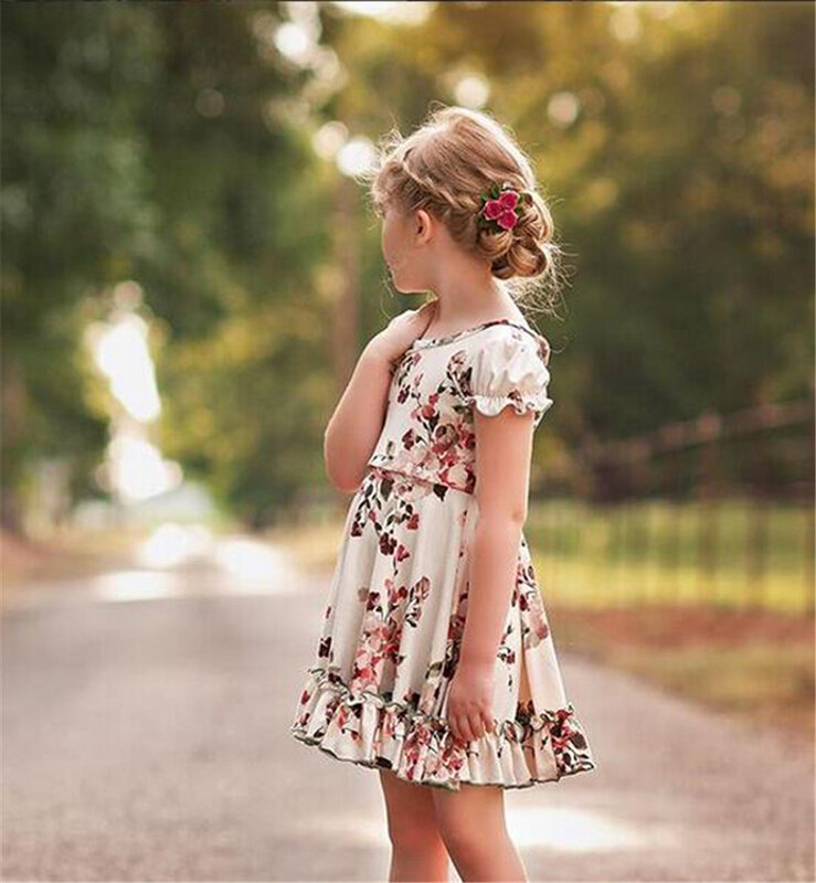 Dziewczyna letnia sukienka dla dzieci dziewczyna bawełna z krótkim rękawem O szyi sukienka sundress dziewczynki 1-4 T sukienka