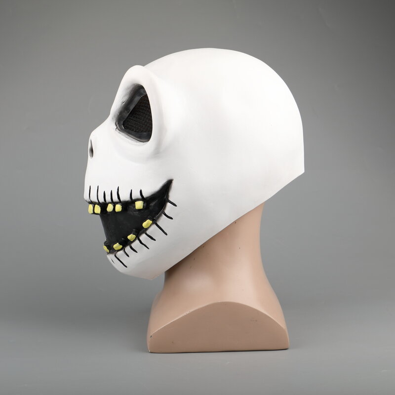 Mascarilla de Cosplay de Jack skeleton de pesadilla antes de Navidad, cabeza completa de rey calabaza, accesorios de látex blanco, regalo de Halloween