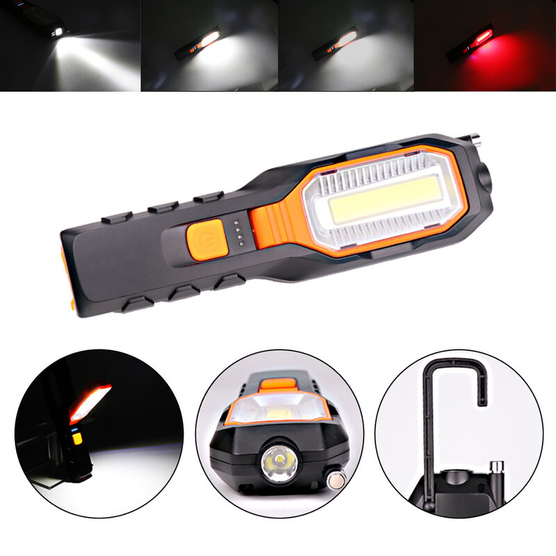 Enjoydeal-luz de trabajo LED COB recargable por USB, luz de lámpara de inspección magnética Flexible superbrillante con gancho, 2 uds.