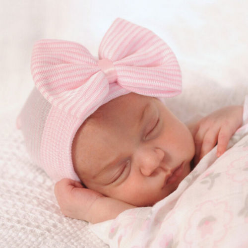 Adorable nouveau-né en bas âge bébé nourrisson fille confortable grand nœud papillon hôpital casquettes chaud bonnet chapeau accessoires