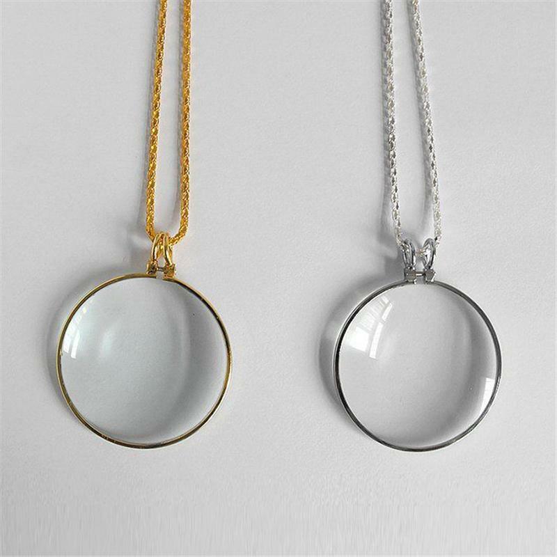 NEW Decorative Monocle Necklace With 5x Magnifier Magnifying Glass Pendant Gold Silver Plated Chain Necklace For Women Jewelry