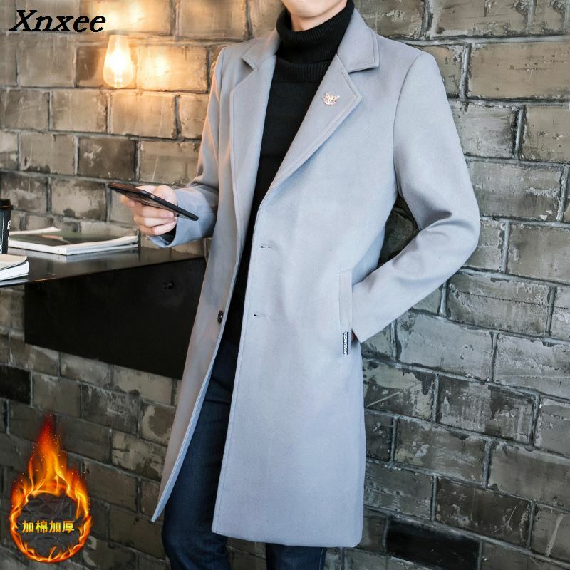 2018 giacche e cappotti lunghi monopetto Casual uomo giacche in misto lana pieno inverno per uomo cappotto in lana 3XL 4XL Xnxee