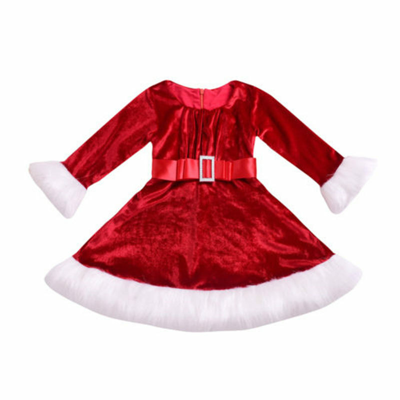 Emmababy Hot Sale Kids Girls Christmas Round Neck Santa Dresses Leisure Comfort Baby Girl Costume Waistband Dress Drop Ship