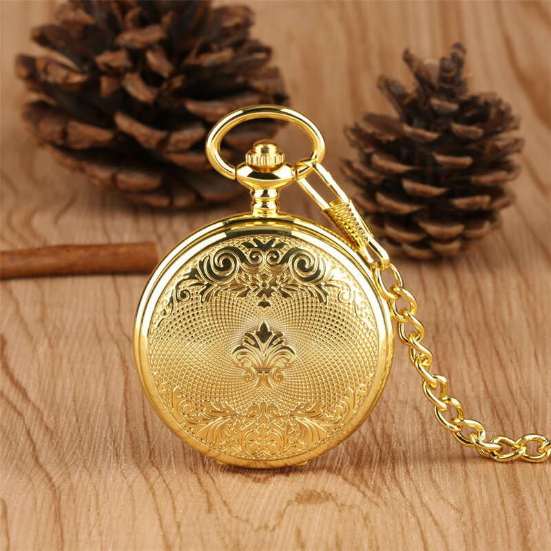 Luksusowy złoty mechaniczny zegarek kieszonkowy wykwintny Design ręcznie nakręcany wisiorek zegarek Fob łańcuszek kieszonkowy dla kobiet mężczyzn reloj de bolsillo
