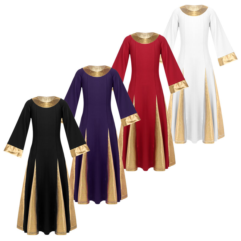Iiniim-Vestido feminino metálico, Trajes de dança contemporânea, Robe Infantil e Adolescente, Festa na Igreja, Celebração, Louvor
