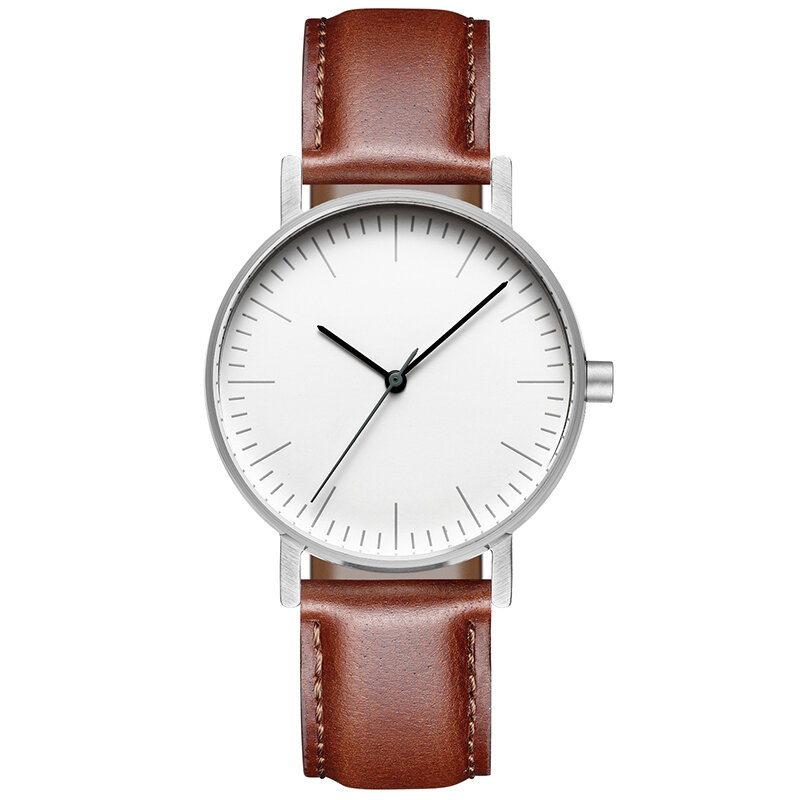 Bauhaus Minimalist Style Leather Watch Swiss Rhonda 763 Movement Minimal 36mm Stainless Steel Meshbelt Couple watch