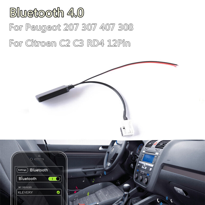 Adaptador de Audio de AUX-IN estéreo de Radio inalámbrico, módulo Bluetooth para Peugeot 207, 307, 407, 308 y Citroen C2, C3, RD4, 12 pines