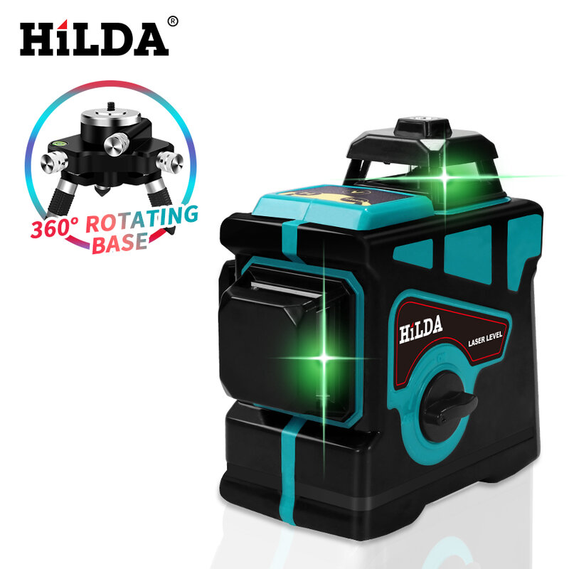 HILDA лазерный уровень 12 линий, HILDA мощный 3D лазерный уровень самовыравнивания, зеленый