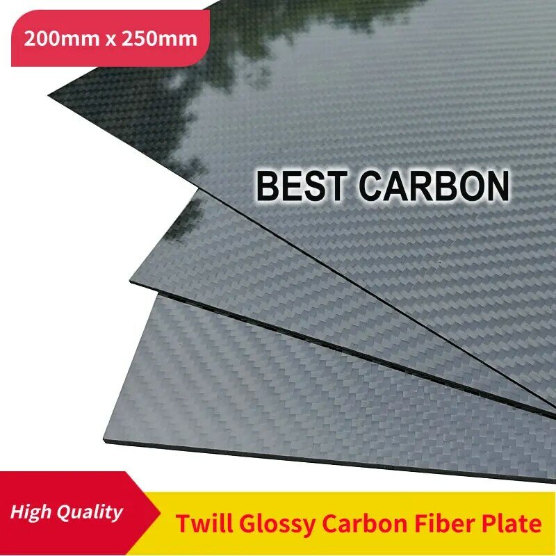 Gratis Verzending 200mm x 250mm 100% Twill Glossy Carbon Fiber Plaat, laminaat plaat, stijve plaat, auto board, rc vliegtuig plaat