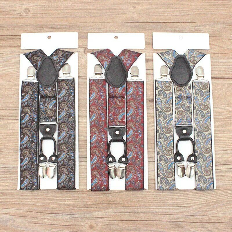 Bretelles élastiques unisexes en cuir véritable, 4 clips, cajou, kg, latejCamSolomon, rayure, polyester, cadeau pour homme et femme, mode