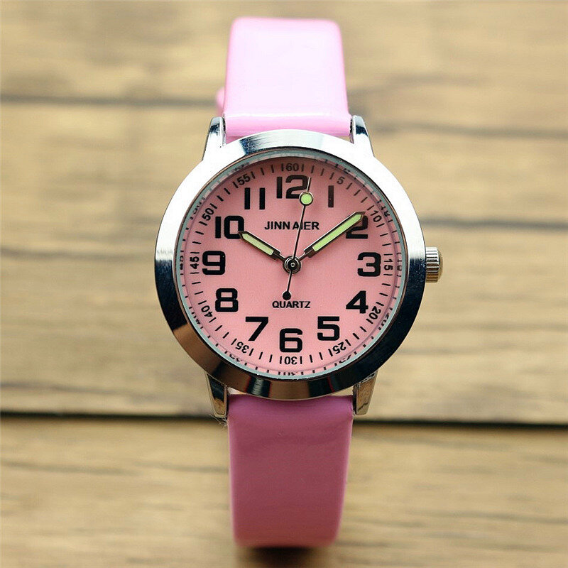 Nazeyt crianças adorável 7 cores dial relógio de couro pequenos meninos e meninas mãos luminosas presente relógio reloj de cuarzo