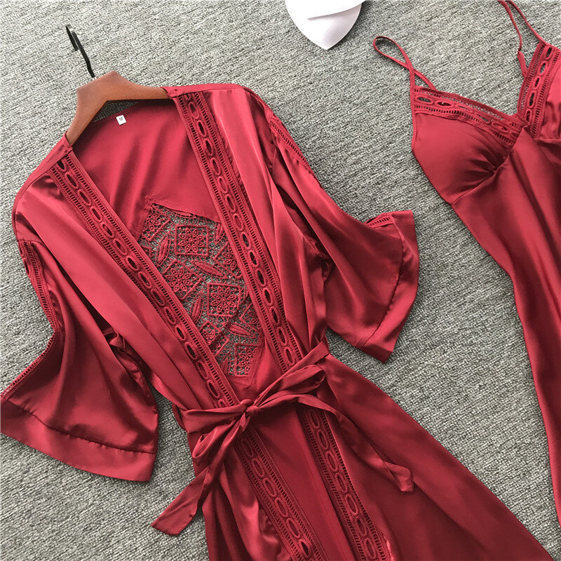Lisacmvpnel-Conjunto de pijama de manga larga para mujer, camisola Sexy de seda de hielo, 2 piezas, ropa de dormir a la moda