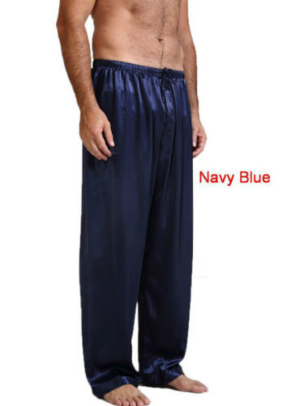 Pijamas de satén de seda para hombre, pantalones de dormir, talla grande, S-XL