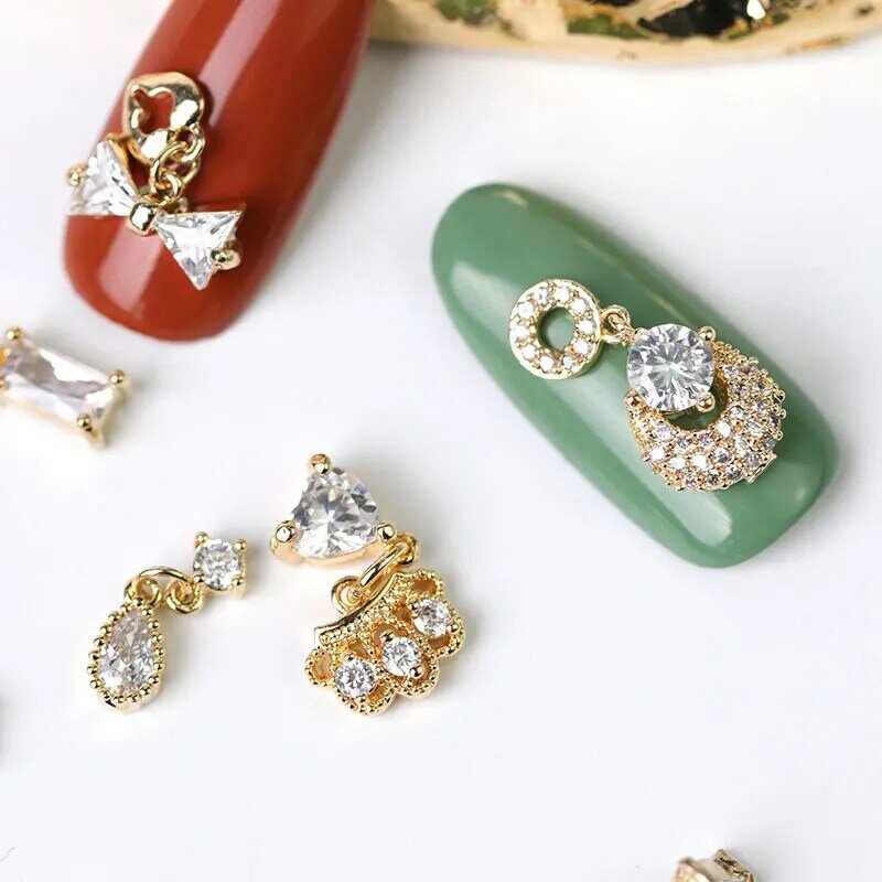 Breloques de chaîne en cristal pour ongles, bijoux de zircon en forme de goutte d'eau, 6 types en strass de luxe,,