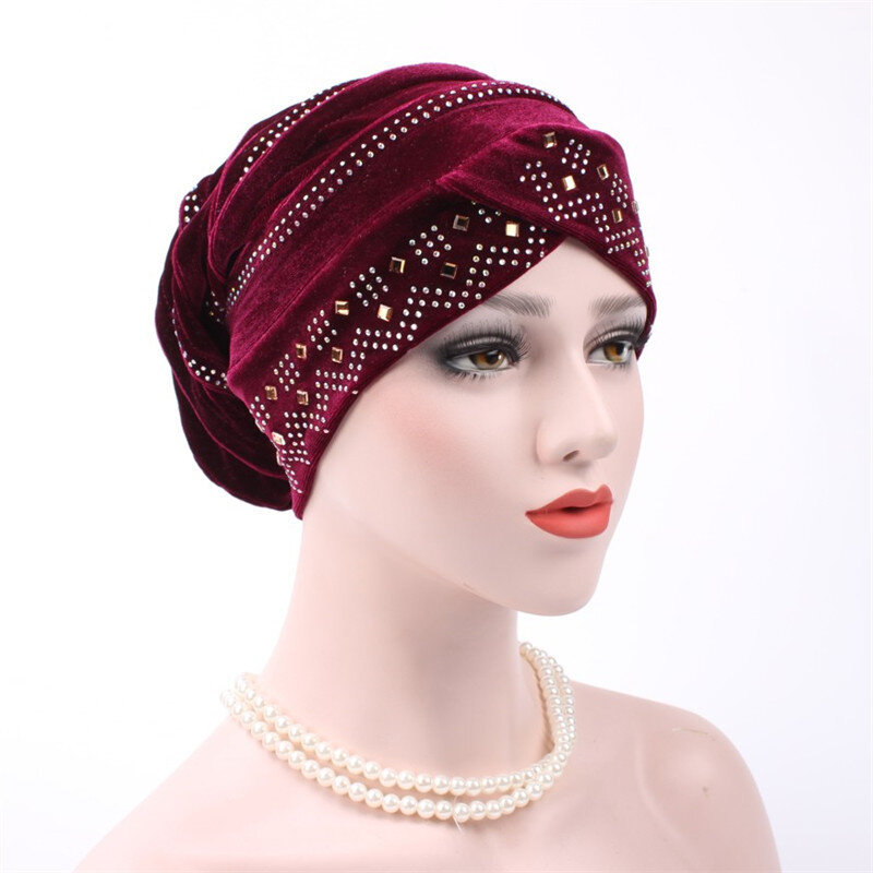 Sombreros de invierno para mujer, turbante de lujo suave de la India, gorro para la cabeza, hijab de terciopelo para quimio y Cáncer