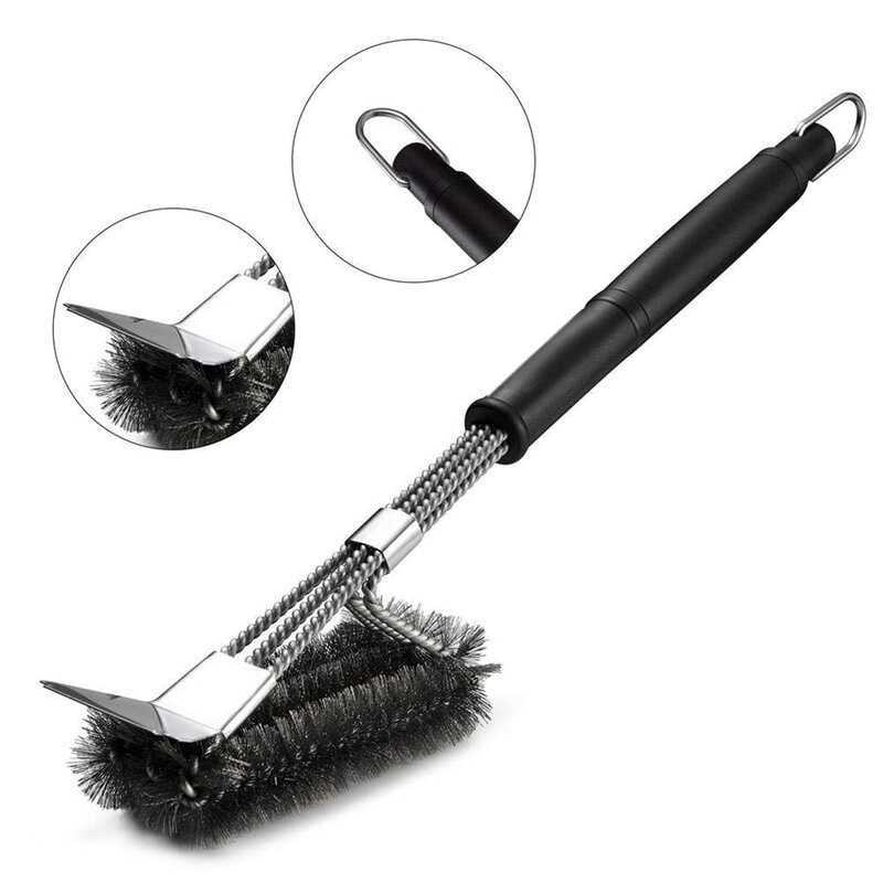 Barbecue Stainless steel BBQ Cleaning Brush,3 in1 Churrasco Outdoor Grill Cleaner with of Gas Grill Electric BBQ Cleaning Brush