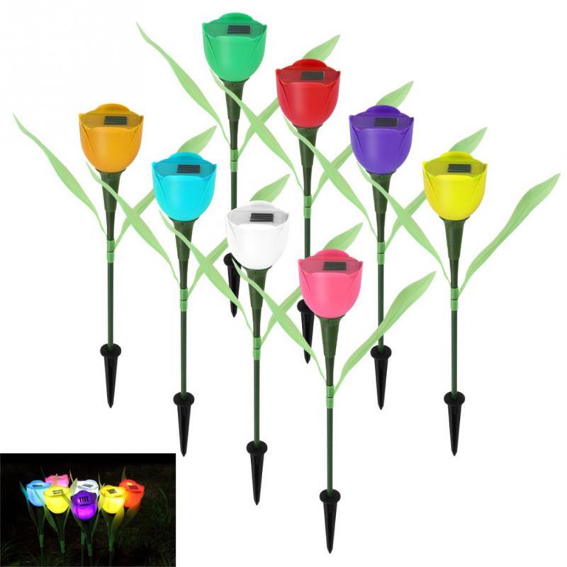 4 piezas Venta caliente jardín Solar LED luz Solar LED tulipán hogar césped lámpara paisaje noche flor lámpara