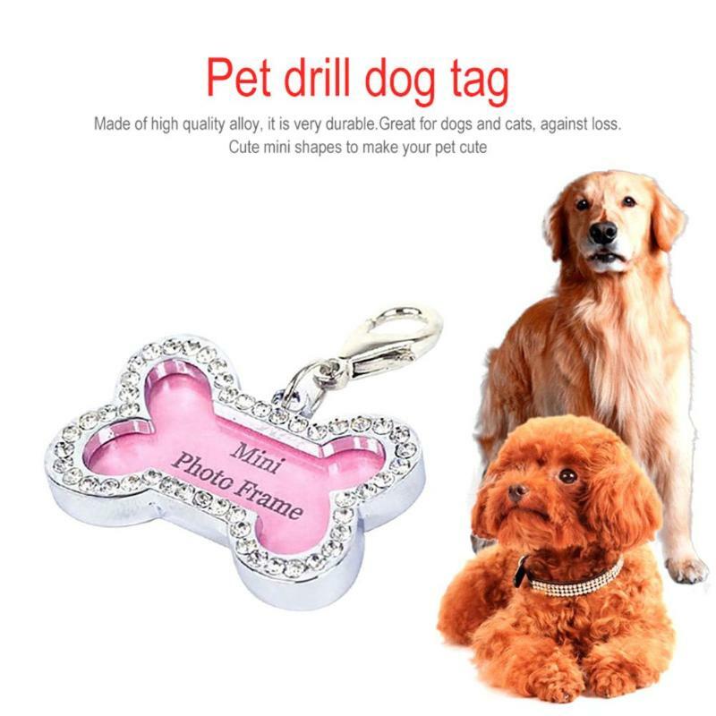 Mini Cute Pets ID Tag Name Address Pendant DIY Rhinestone Dog Puppy Anti-Lost Card Pets Collar Supplies