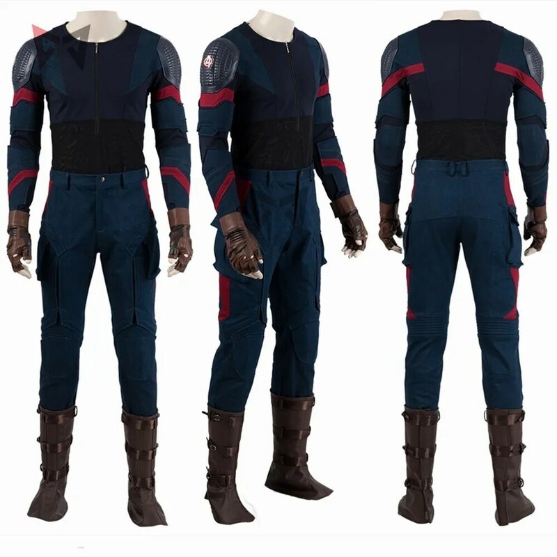 Avengers 4 Endgame Captain America Cosplay costume Maschera Steven Roger Maglia Pantaloni Top Halloween giubbotto di pelle guanti set Per Gli Uomini