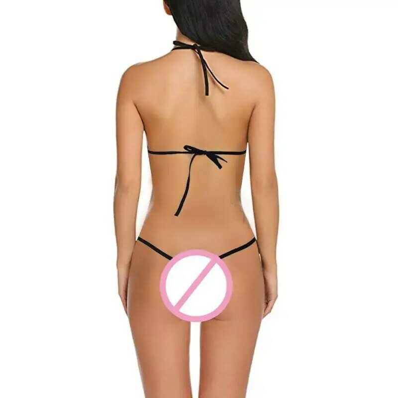2Pcs Women Sexy Lingerie Set Halter Bra Sexy G-string Transparent Temptation Hollow Suit Two Piece Suits Swimming Wear Bikini