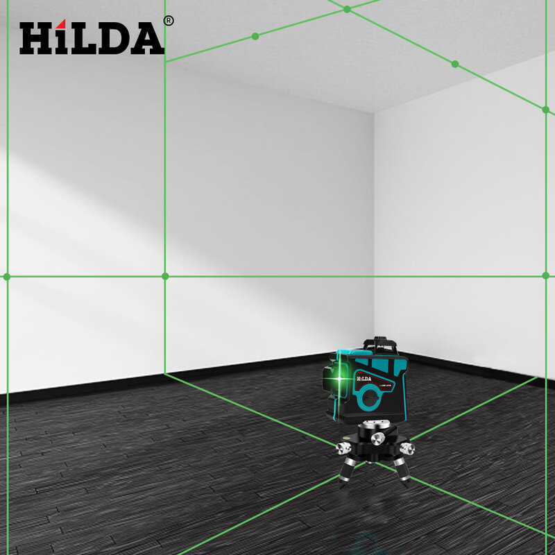 HILDA 레이저 수평 기 12 라인 3D 수평, 셀프 레벨링, 360도 수평 및 수직 크로스 수퍼 파워풀 그린 레이저 수평기