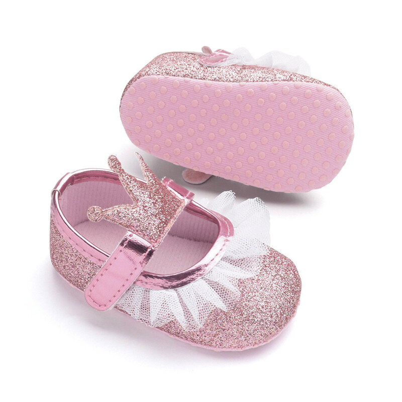 Zapatos de cuna con corona para niña recién nacida, calzado antideslizante de suela suave de encaje, Princesa, encantador