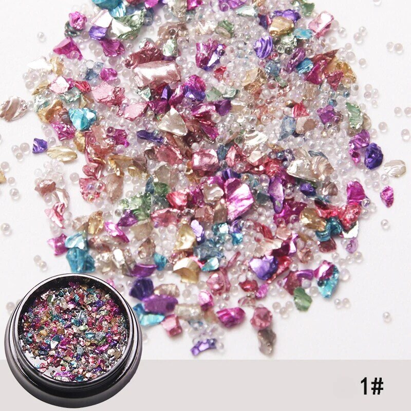 HNUIX 6 Color Crushed Style Irregular Stone Small Nail Beads 3D Nail Art DIY Design Manicure Decoration In Box Accessories