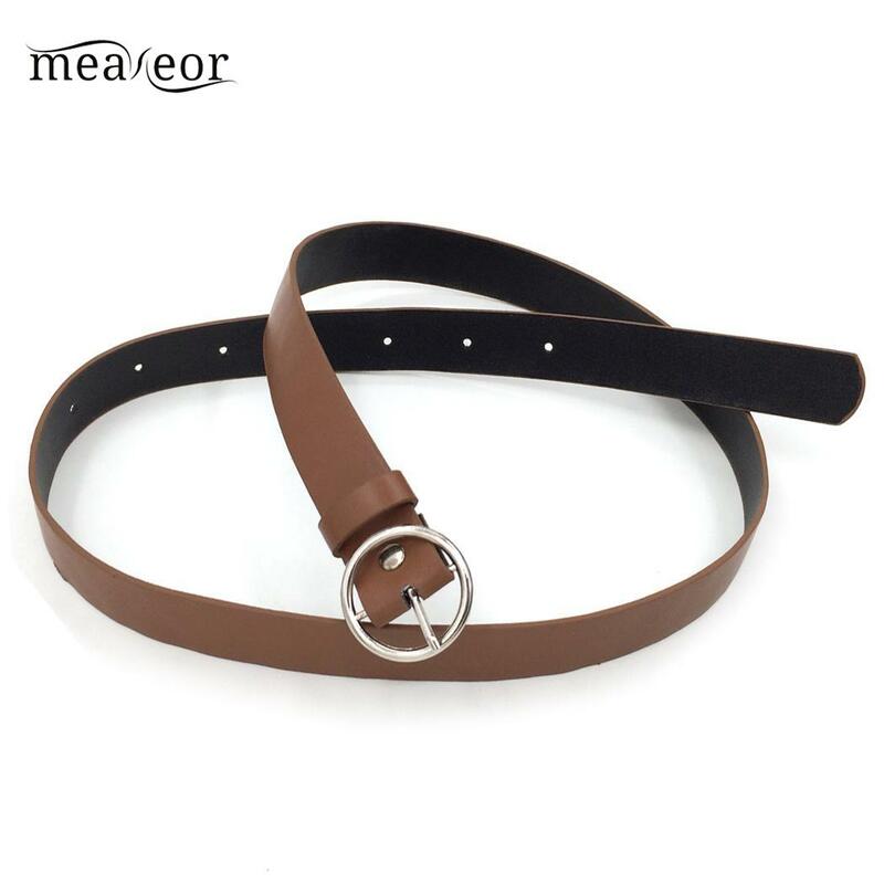 Meaneor moda mujer cinturón sólido forma redonda hebilla cinturón cintura Casual cinturones de cuero para hombres mujeres Correa marca cinturón clásico