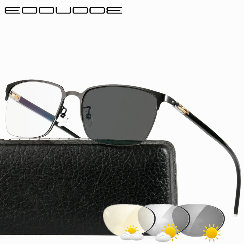 Gafas de sol de aleación de titanio para hombre, lentes de lectura fotocromáticas para hipermetropía y presbicia, con dioptrías