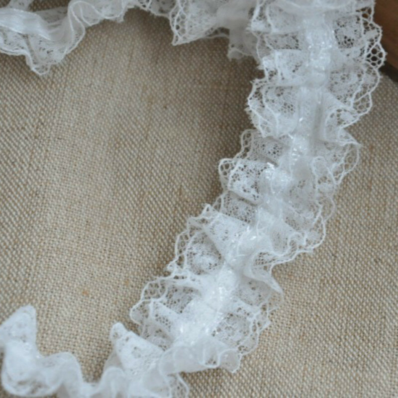 Gasa plisada de algodón, 4CM de ancho, blanco y negro, gasa, encaje, doblada, cinta bordada, aplique de cuello 3d para costura DIY