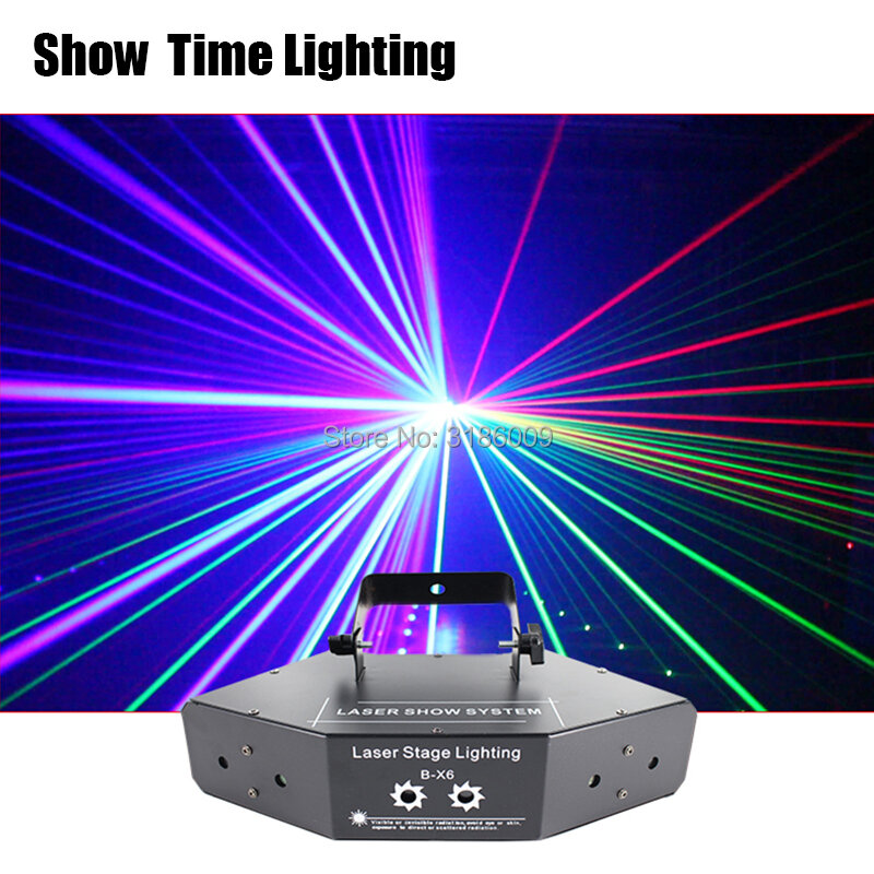 Show Time 6 Lenti DMX Rosso Verde Blu RGB Fascio 16 Modelli di Laser Scanner A Casa La Luce Del Partito Del DJ di Illuminazione Della Fase KTV Mostra Settore laser