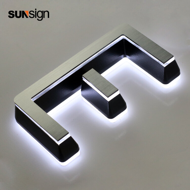 علامة أكريليك بإضاءة led ثلاثية الأبعاد ، سطح معدني مصقول للإعلان ، العلامات التجارية