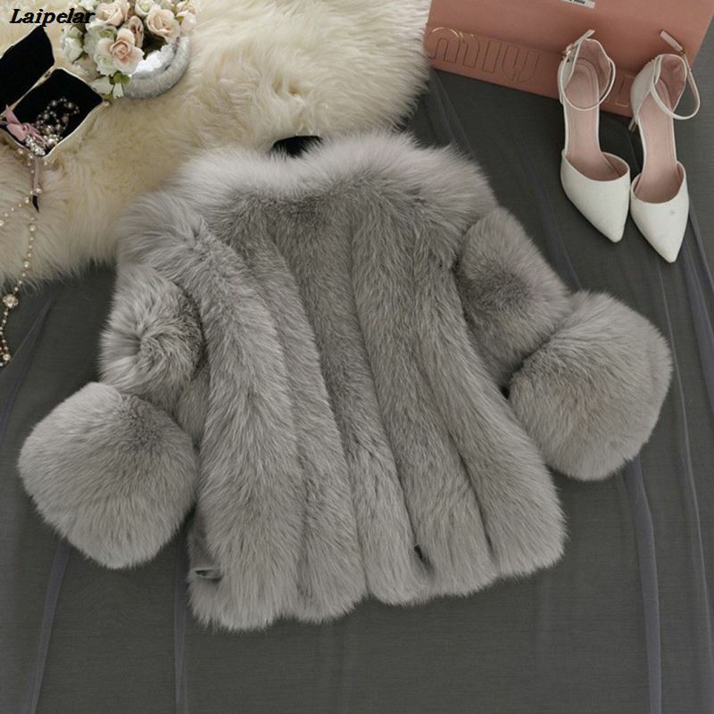 Manteau de fourrure sans col pour femme, duveteux, chaud, manches longues, vêtements d'extérieur, automne-hiver, 3XL, A4