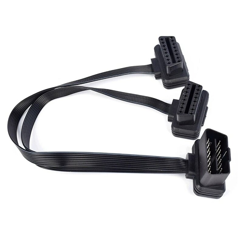 30CM OBDII Extension Dual Connector Y Splitter OBD OBD2 16PIN Male to Female Connection Flat+Thin as Noodle ELM327