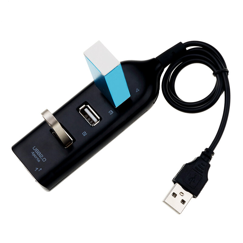Kebidu-Hub USB Universal Com Cabo, 4 Portas, USB 2.0, Alta Velocidade, Mini Hub, Soquete Padrão, Divisor, Adaptador de Cabo para Laptop, PC