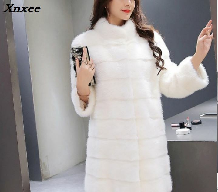 Xnxee Fashion Slim Faux Fur  Coat Winter Solid Plaid Fur Slim Vintage Full Pelt Casual Long Down Hood Jackets 2018 Nobel Outwear