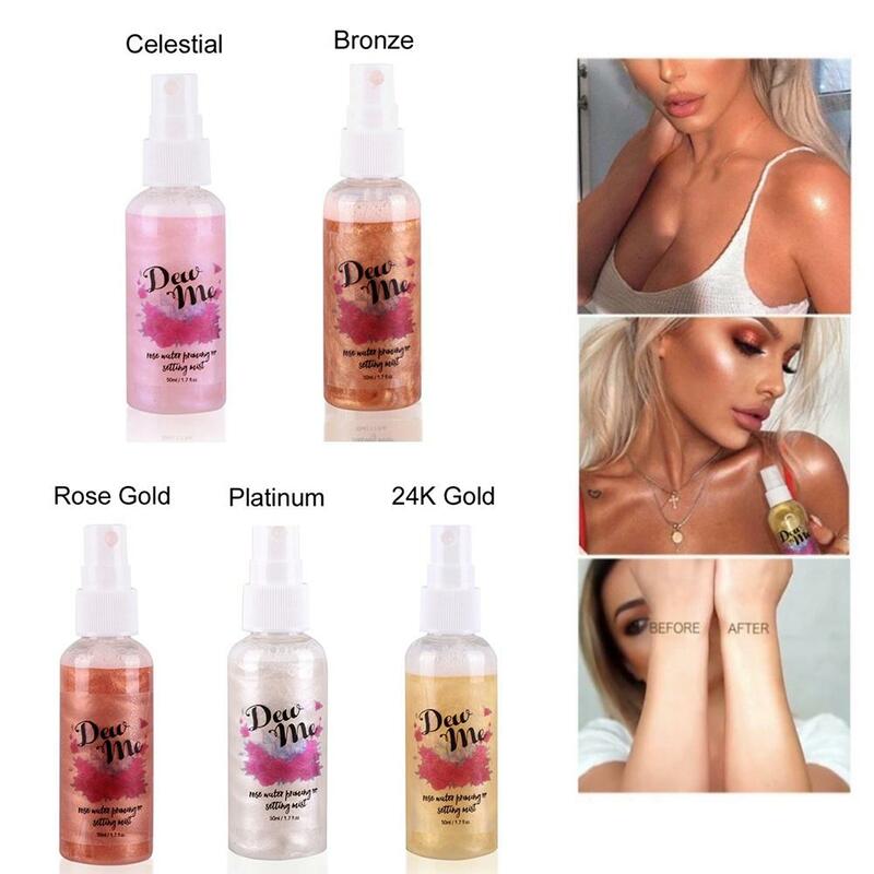 Nowy wyróżnienia płyn Spray oświetlania rozświetlacz do twarzy długotrwałe rozjaśnić blask różowe złoto atrakcją uroda kosmetyki