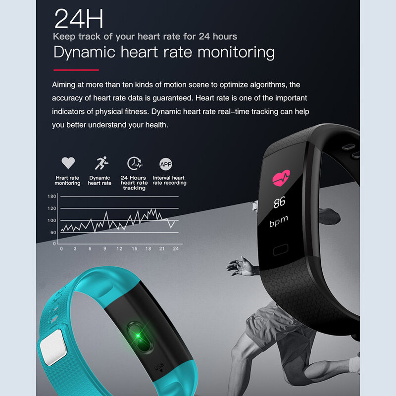 Y5 relógio smartwatch, pulseira inteligente, monitor cardíaco, pressão arterial, monitoramento de atividades físicas, a prova d' água, pedometro