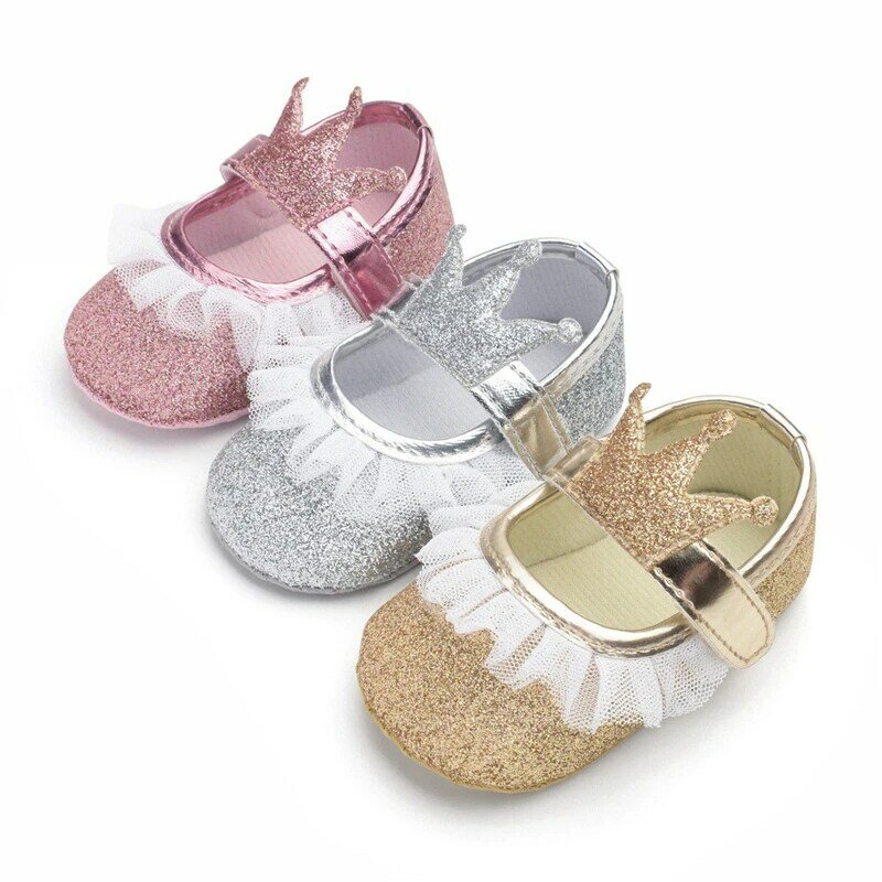 Em Bé đáng yêu Cô Gái Giày Vương Miện Sơ Sinh Baby Girl Crib Shoes Giày Mềm Công Chúa Trẻ Sơ Sinh Cô Gái Ren Mềm Đế Non-slip giày dép Prewalker