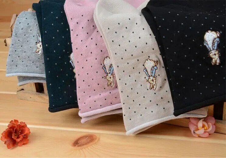 Calcetines cortos de algodón con dibujos de conejos para niñas, medias de lunares, 1 par, 3-5/5-8 años